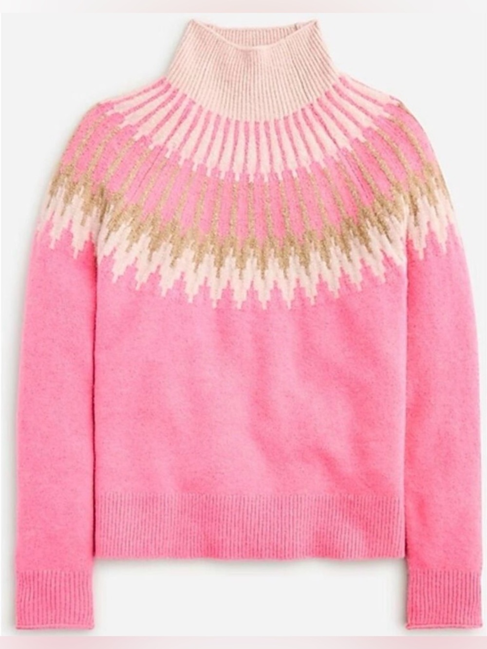 J. Crew Pink & Cream Fair Isle Turtleneck Sweater size XXS wool alpaca